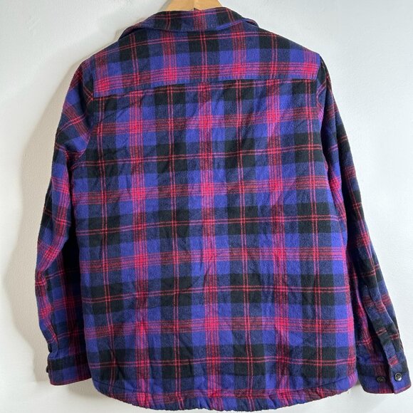 L.L.Bean Jacket Womens Small Purple Black Plaid Sherpa Lined Flannel Relaxed Fit - Picture 8 of 13